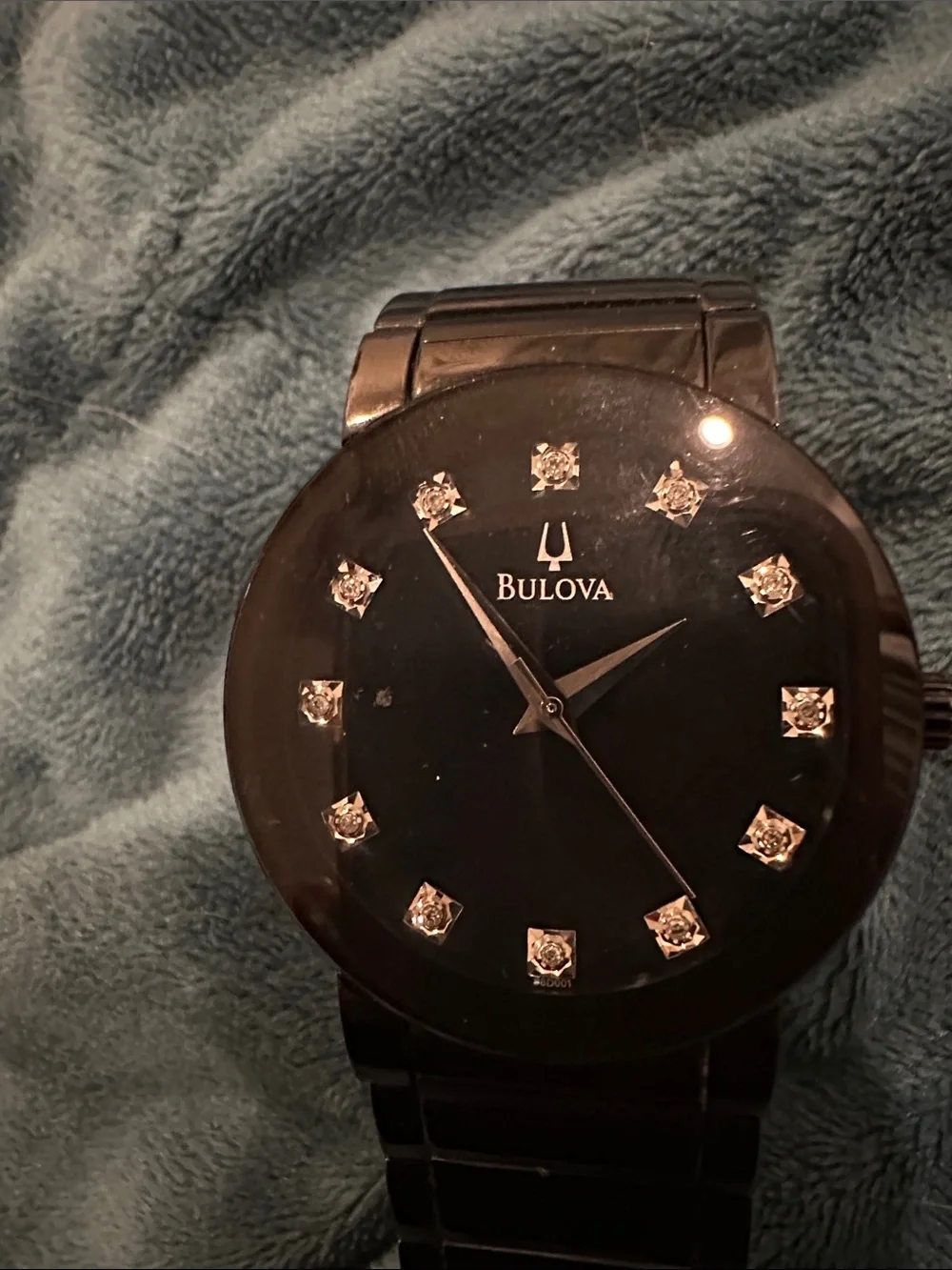 Bulova Black Stainless Steel Men's Watch with Crystal Markers